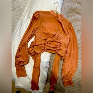 Free People Orange/Rust Open Back Satin Top